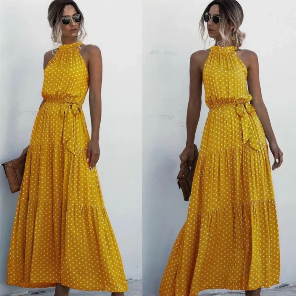 Boho gypsy dot halter maxi dress - Picture 4 of 4